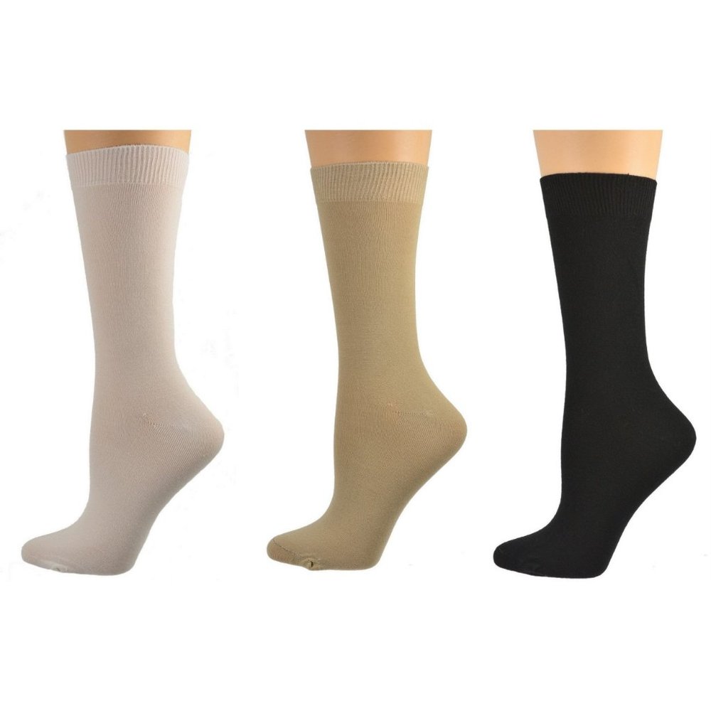 Women's Solid Color Bamboo Crew 3 Pairs Socks